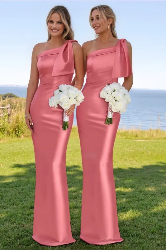 One-Shoulder Bridesmaid Dress with Back Slit in Pink CB0792 sold by Cocomelody