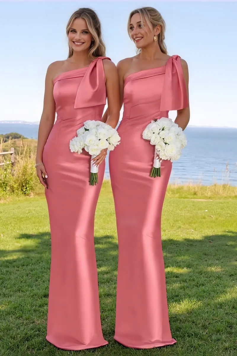 One-Shoulder Bridesmaid Dress with Back Slit in Pink CB0792 sold by Cocomelody