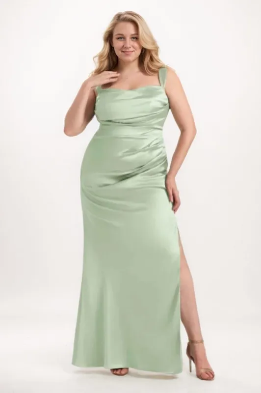 Sheath-Column Maxi Satin Bridesmaid Dress CB0734 sold by Cocomelody