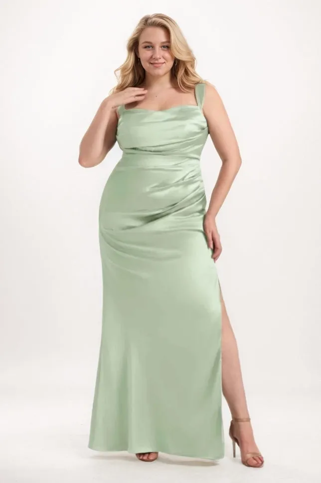 Sheath-Column Maxi Satin Bridesmaid Dress CB0734 sold by Cocomelody
