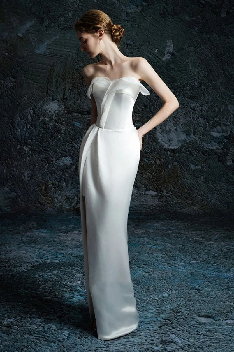 Sheath-Column Floor Length Satin Wedding Dress 736845002643 sold by Cocomelody product image thumbnail 3