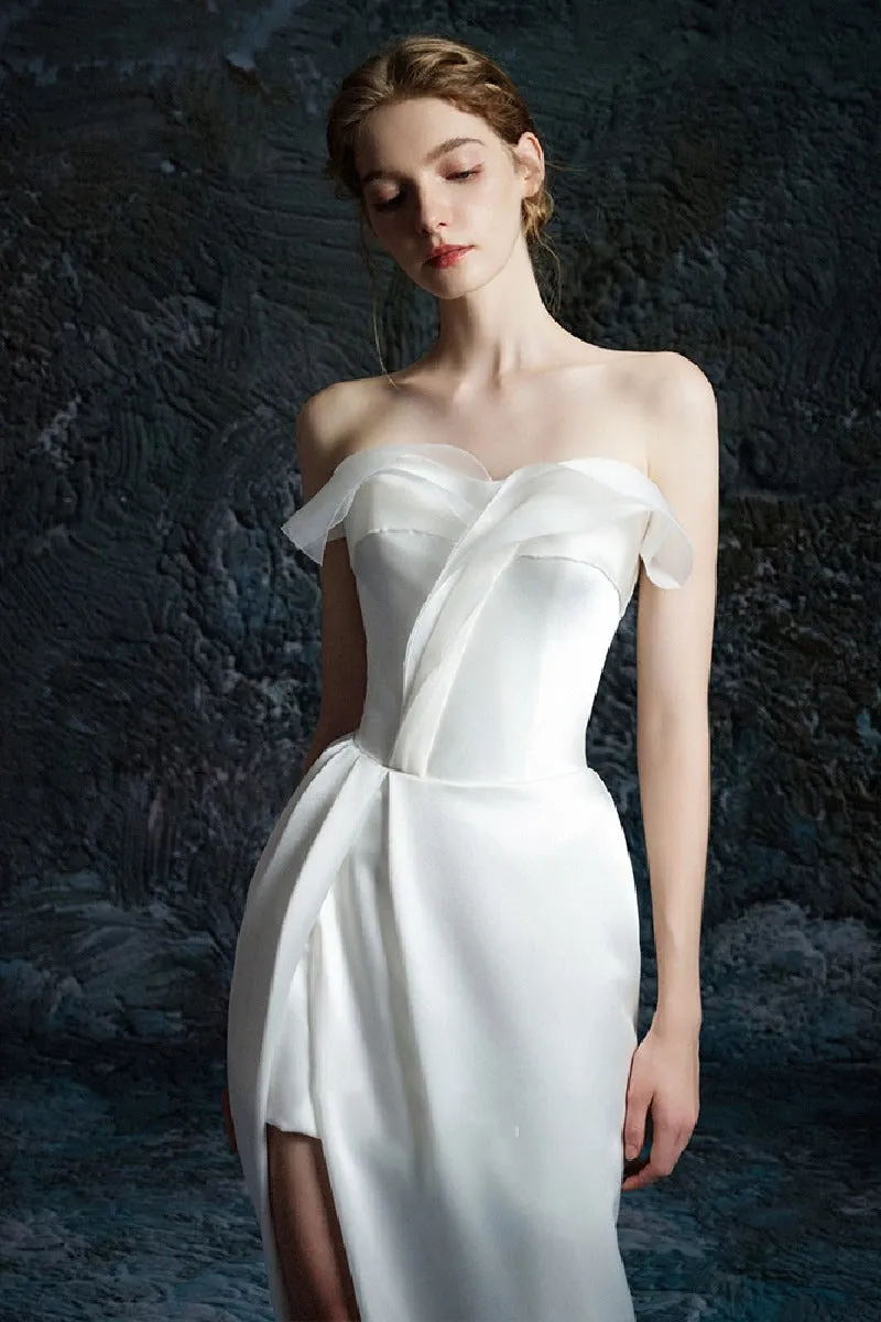 Sheath-Column Floor Length Satin Wedding Dress 736845002643 sold by Cocomelody product image thumbnail 5