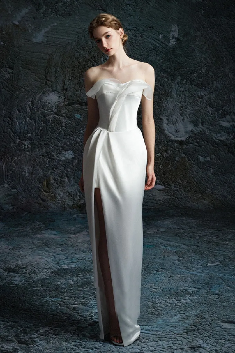 Sheath-Column Floor Length Satin Wedding Dress 736845002643 sold by Cocomelody product image thumbnail 4