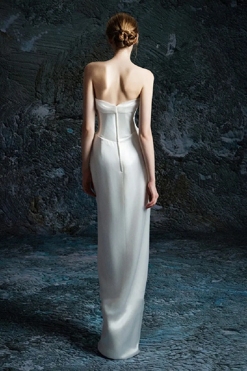 Sheath-Column Floor Length Satin Wedding Dress 736845002643 sold by Cocomelody product image thumbnail 2