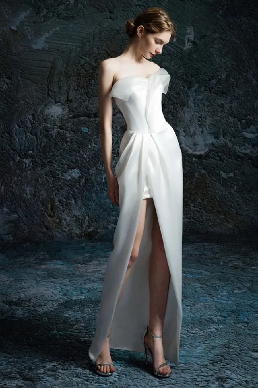 Sheath-Column Floor Length Satin Wedding Dress 736845002643 sold by Cocomelody