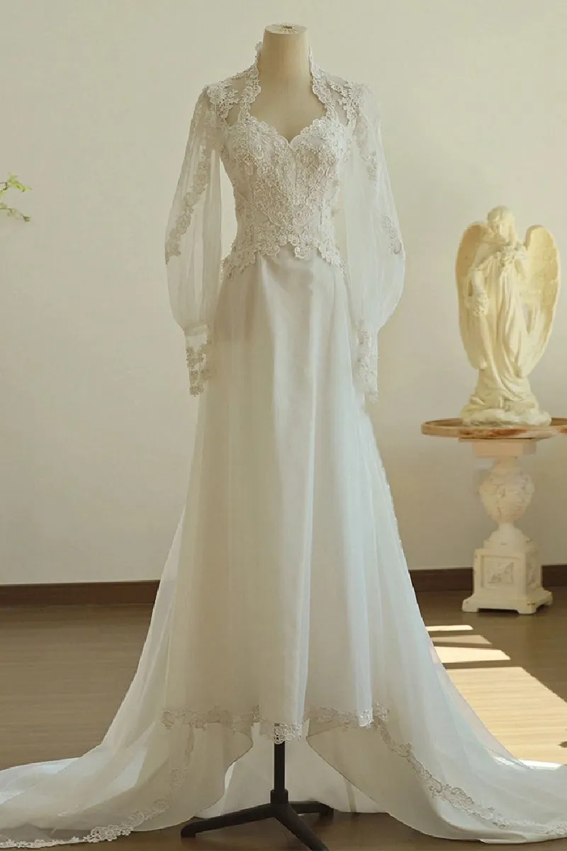 A-Line Sweep-Brush Train Organza Wedding Dress 751725158873 sold by Cocomelody