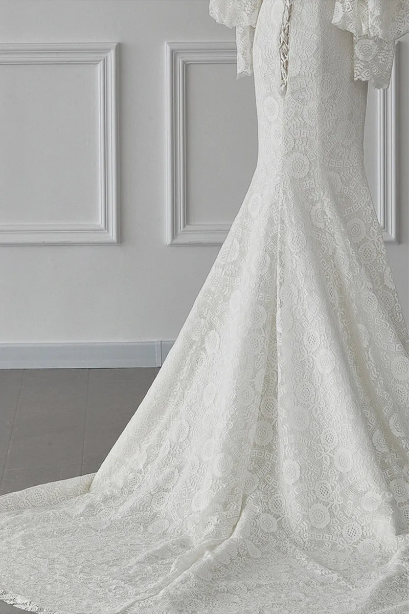 Trumpet-Mermaid Sweep-Brush Train Lace Wedding Dress 719870409318 sold by Cocomelody product image thumbnail 5