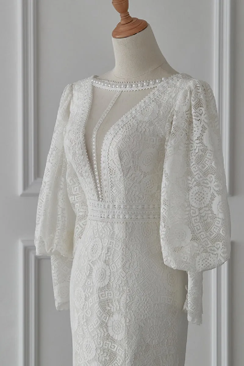 Trumpet-Mermaid Sweep-Brush Train Lace Wedding Dress 719870409318 sold by Cocomelody product image thumbnail 3