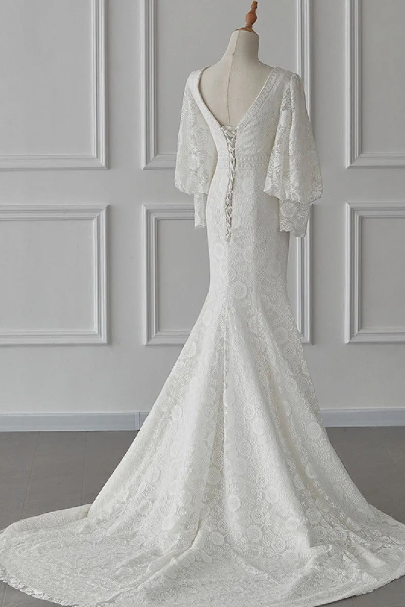 Trumpet-Mermaid Sweep-Brush Train Lace Wedding Dress 719870409318 sold by Cocomelody product image thumbnail 2