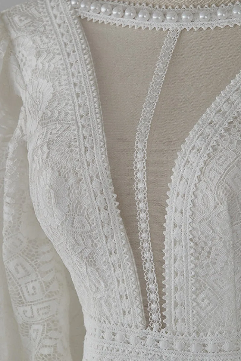 Trumpet-Mermaid Sweep-Brush Train Lace Wedding Dress 719870409318 sold by Cocomelody product image thumbnail 4