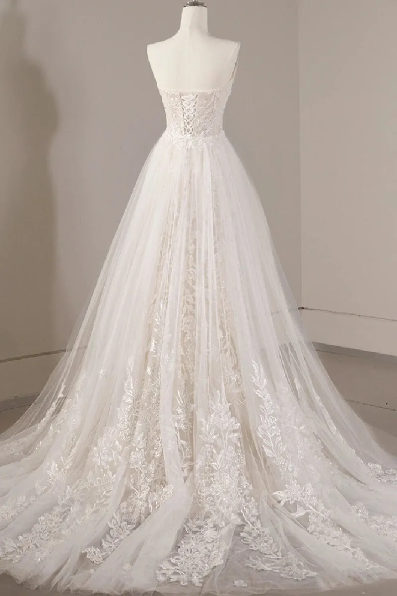 Sheath-Column Sweep-Brush Train Lace Tulle Wedding Dress 774886646233 sold by Cocomelody product image thumbnail 2