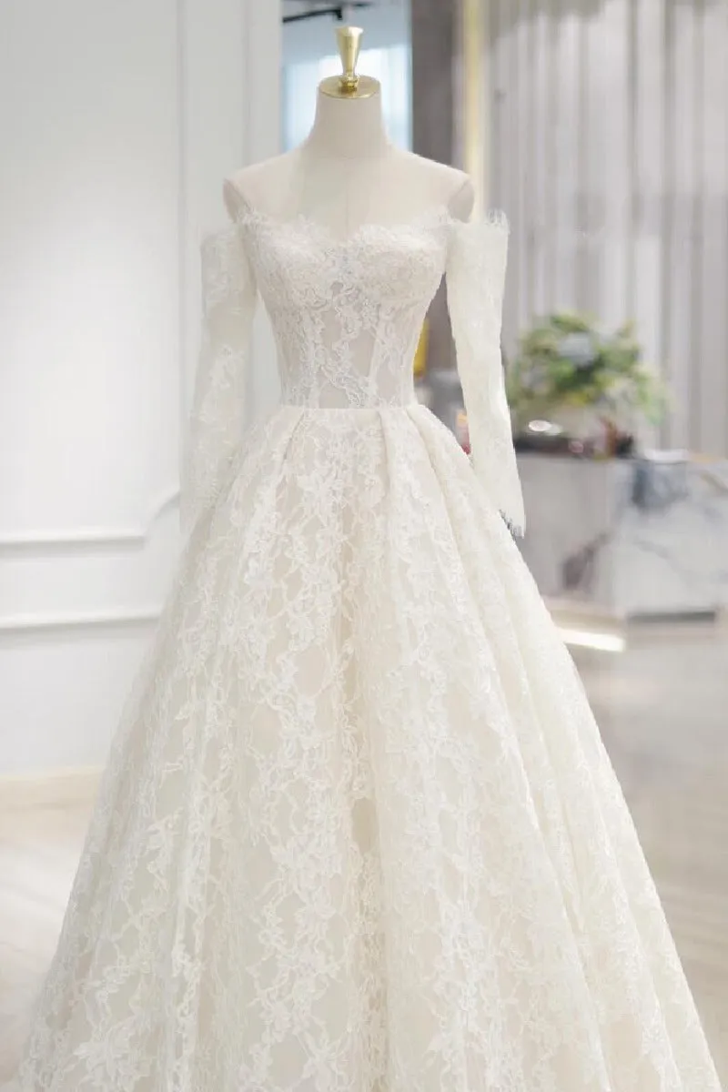 A-Line Sweep-Brush Train Lace Wedding Dress 843985458463 sold by Cocomelody product image thumbnail 5