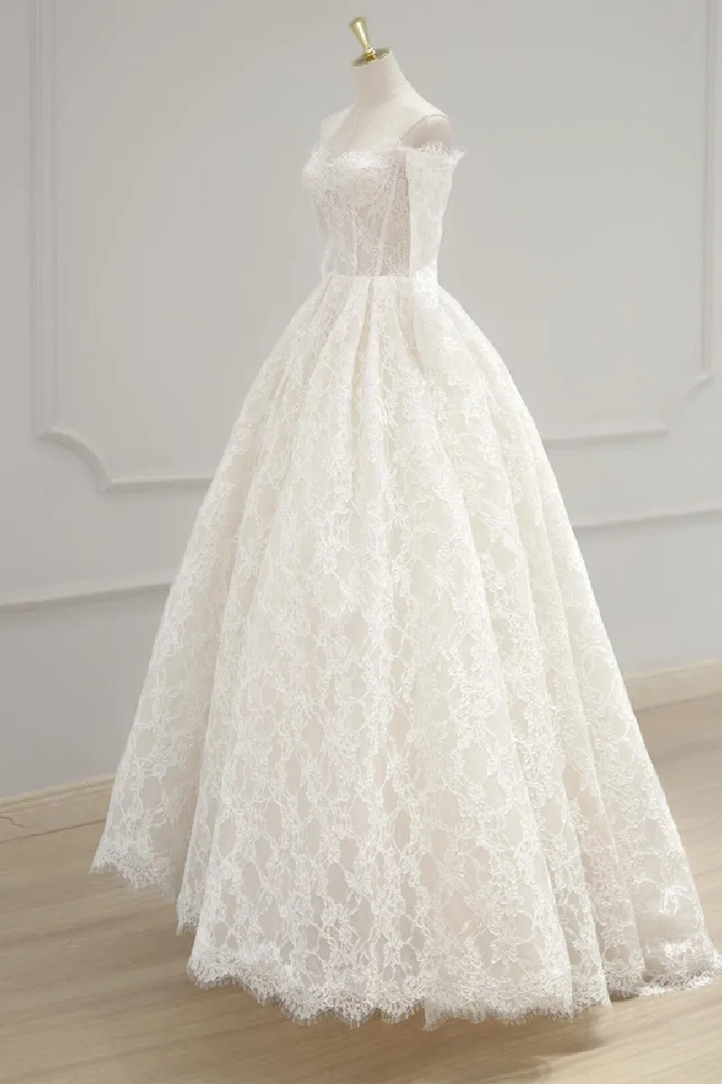 A-Line Sweep-Brush Train Lace Wedding Dress 843985458463 sold by Cocomelody product image thumbnail 3