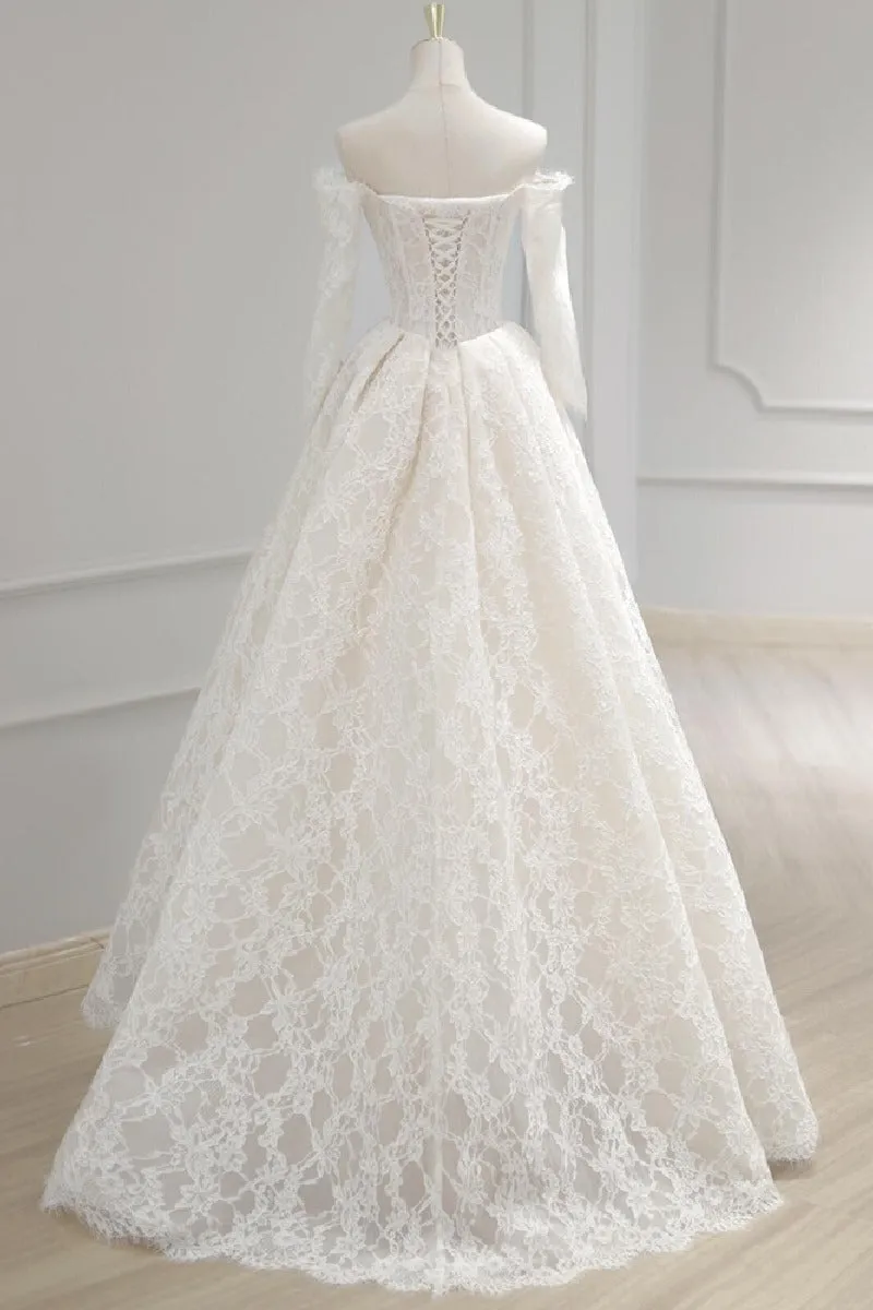 A-Line Sweep-Brush Train Lace Wedding Dress 843985458463 sold by Cocomelody product image thumbnail 2