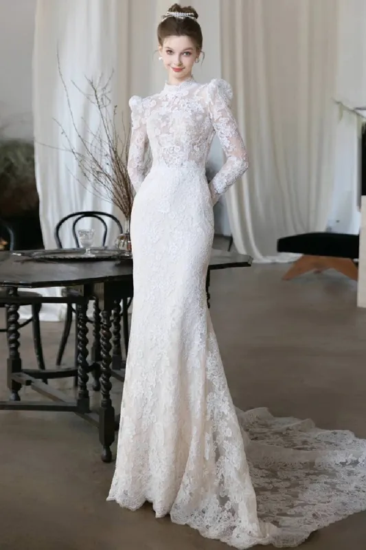 Trumpet-Mermaid Sweep-Brush Train Lace Wedding Dress 818104899723 sold by Cocomelody