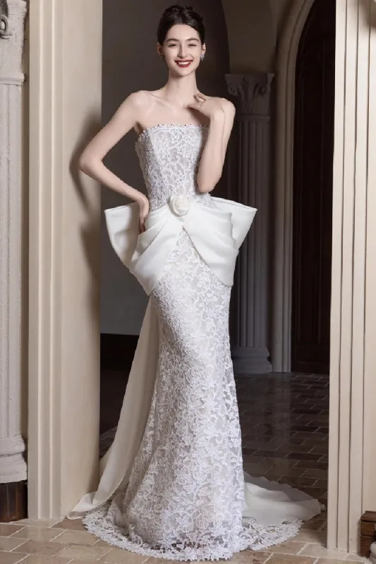 Sheath-Column Sweep-Brush Train Lace Wedding Dress 856822233361 sold by Cocomelody