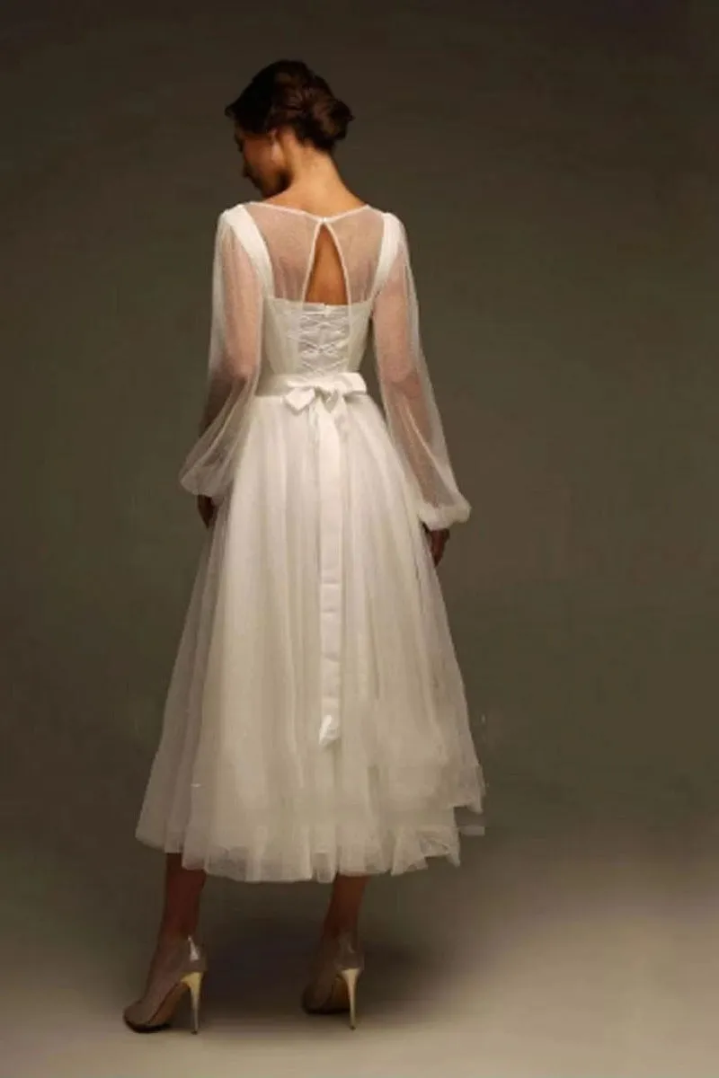 A-Line Tea Length Tulle Wedding Dress 857895271881 sold by Cocomelody product image thumbnail 2
