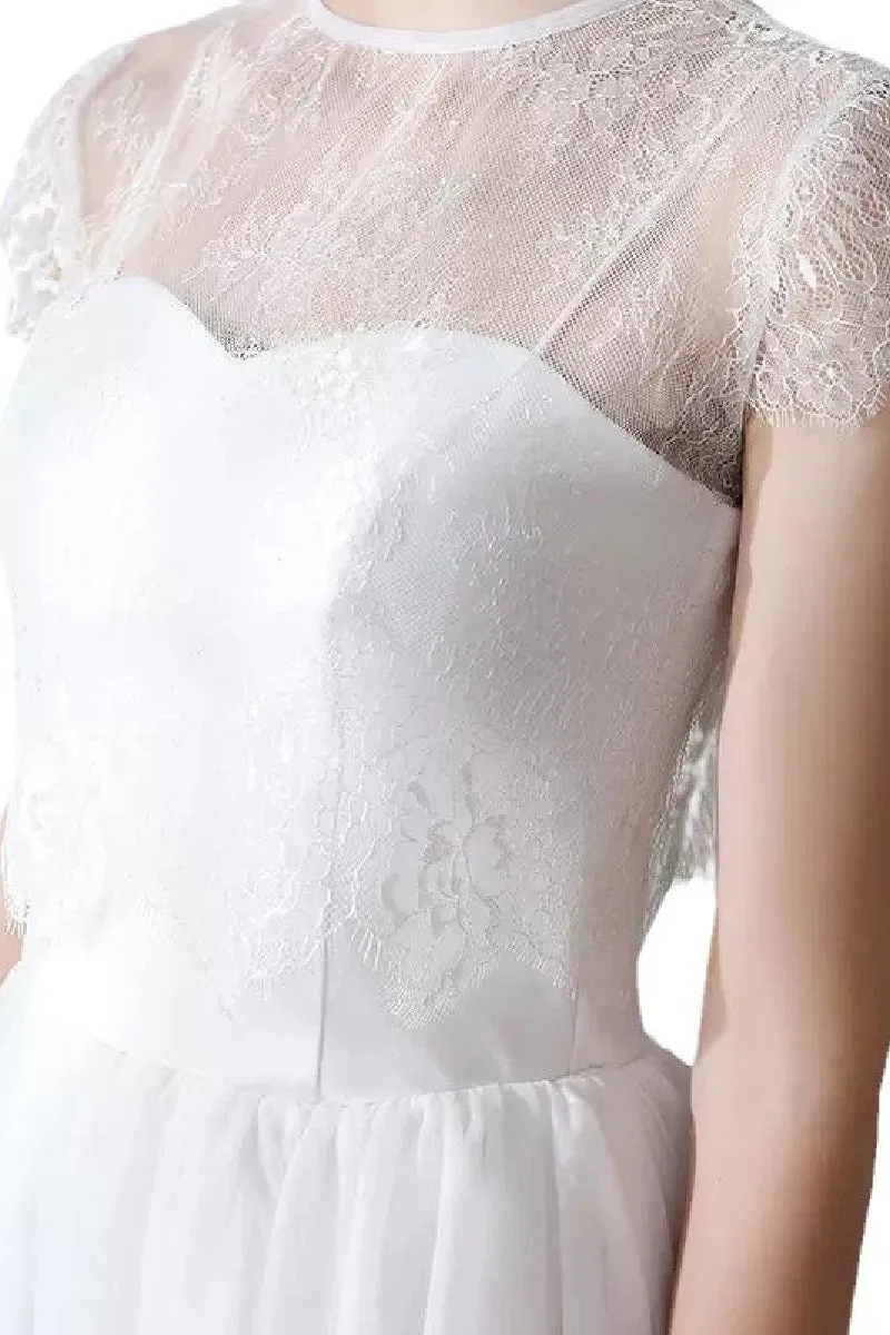 A-Line Tea Length Lace Tulle Wedding Dress 862471719437 sold by Cocomelody product image thumbnail 5