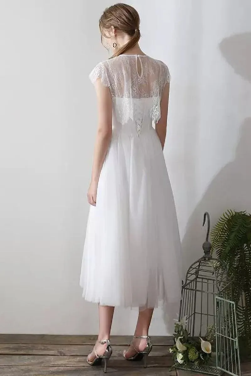 A-Line Tea Length Lace Tulle Wedding Dress 862471719437 sold by Cocomelody product image thumbnail 2