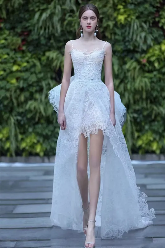 Sheath-Column High-Low Lace Wedding Dress 724377538001 sold by Cocomelody