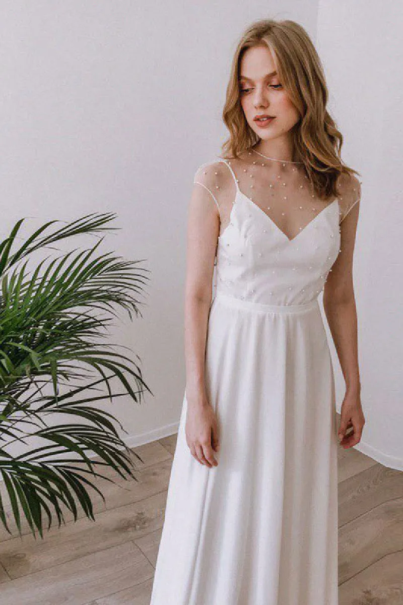 A-Line Sweep-Brush Train Chiffon Wedding Dress 650178936693 sold by Cocomelody product image thumbnail 3