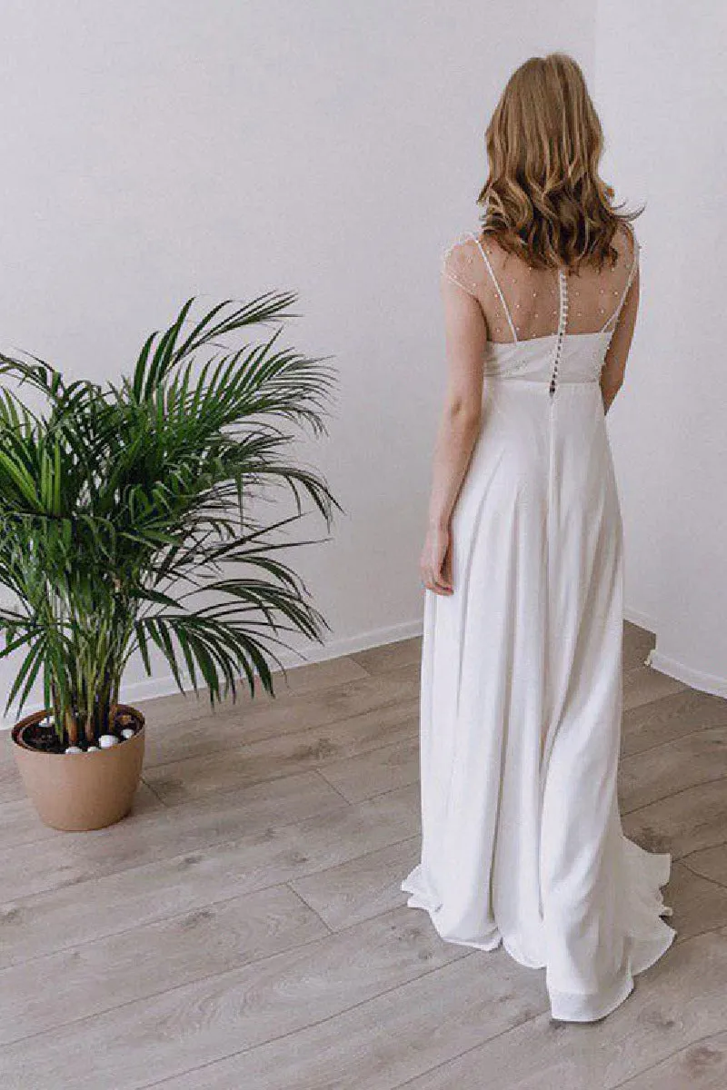 A-Line Sweep-Brush Train Chiffon Wedding Dress 650178936693 sold by Cocomelody product image thumbnail 2