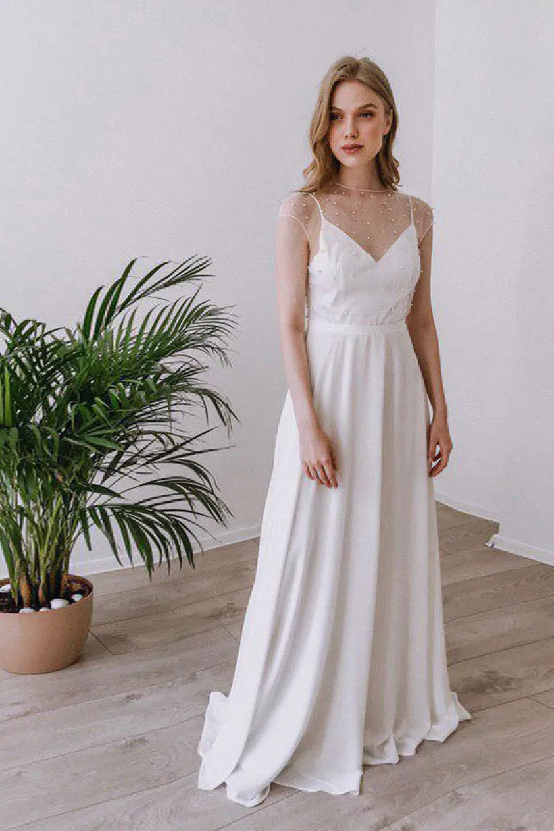A-Line Sweep-Brush Train Chiffon Wedding Dress 650178936693 sold by Cocomelody