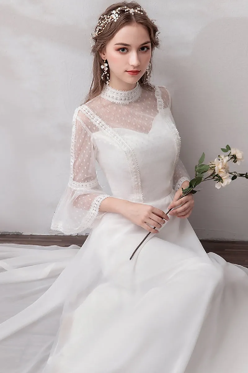 A-Line Floor Length Lace Chiffon Wedding Dress 675587354668 sold by Cocomelody product image thumbnail 5