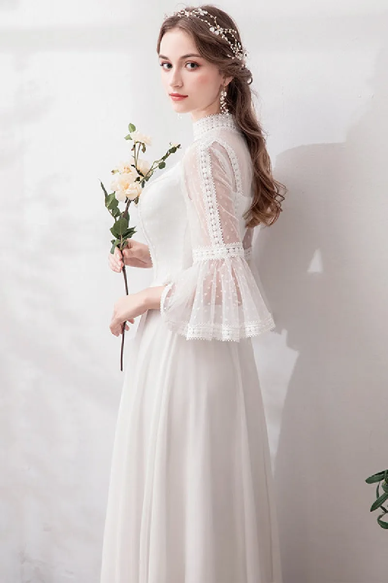 A-Line Floor Length Lace Chiffon Wedding Dress 675587354668 sold by Cocomelody product image thumbnail 3