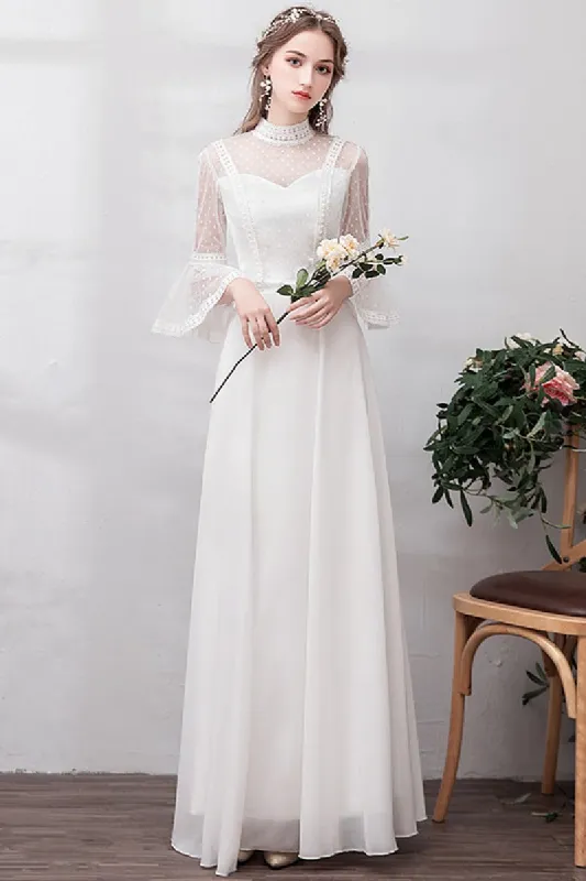 A-Line Floor Length Lace Chiffon Wedding Dress 675587354668 sold by Cocomelody