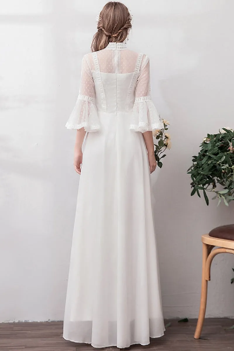 A-Line Floor Length Lace Chiffon Wedding Dress 675587354668 sold by Cocomelody product image thumbnail 2