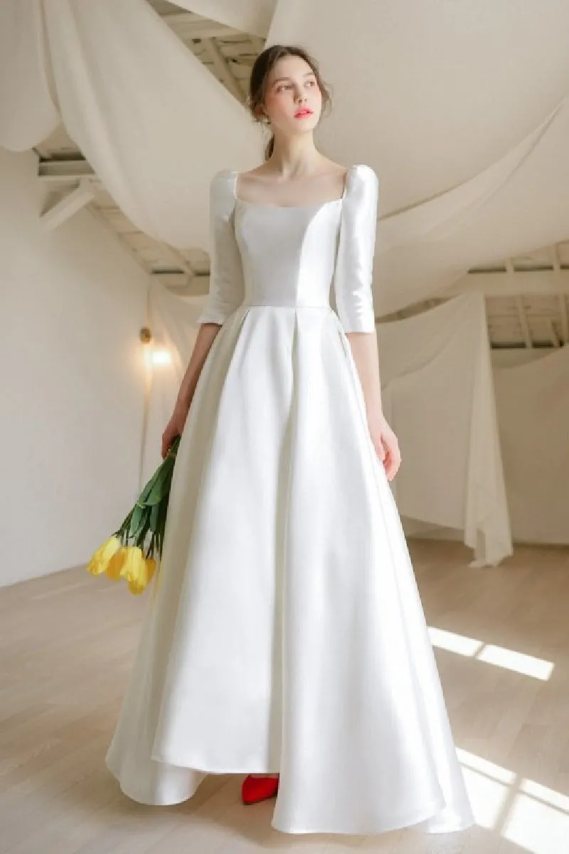 A-Line High-Low Satin Wedding Dress 675834048411 sold by Cocomelody