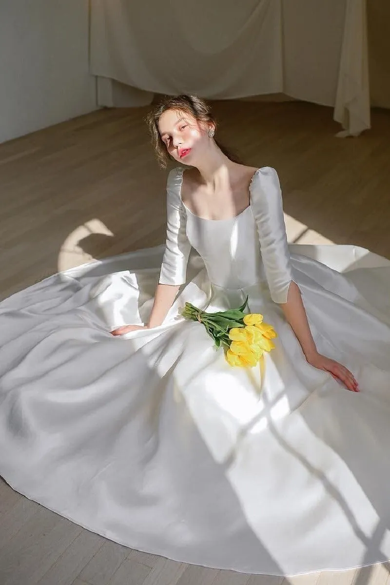 A-Line High-Low Satin Wedding Dress 675834048411 sold by Cocomelody product image thumbnail 4