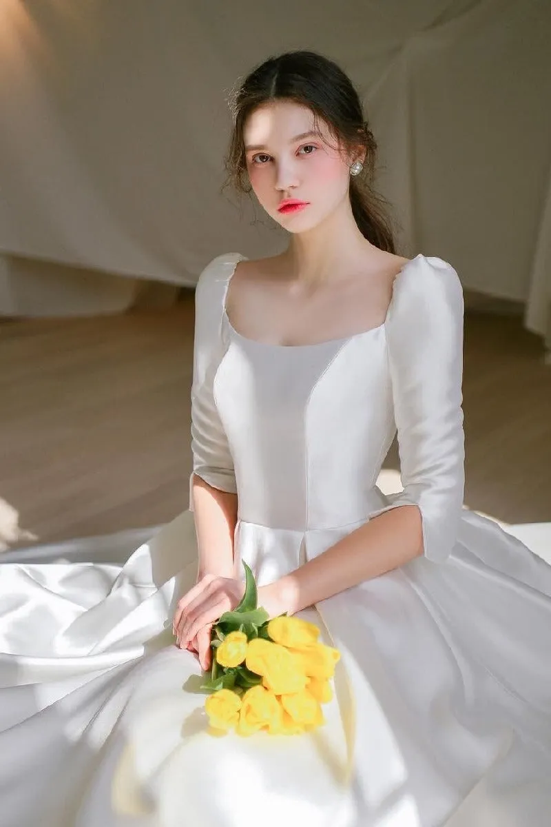A-Line High-Low Satin Wedding Dress 675834048411 sold by Cocomelody product image thumbnail 3