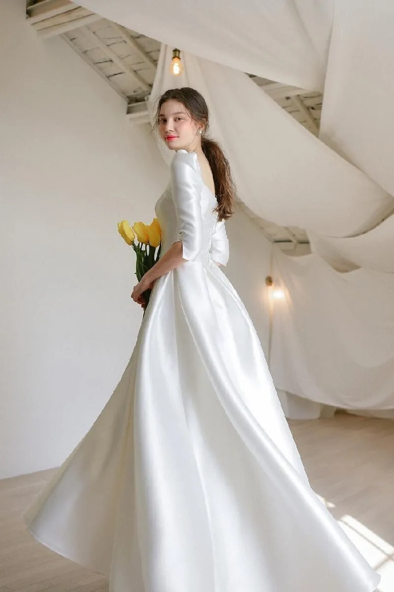 A-Line High-Low Satin Wedding Dress 675834048411 sold by Cocomelody product image thumbnail 2