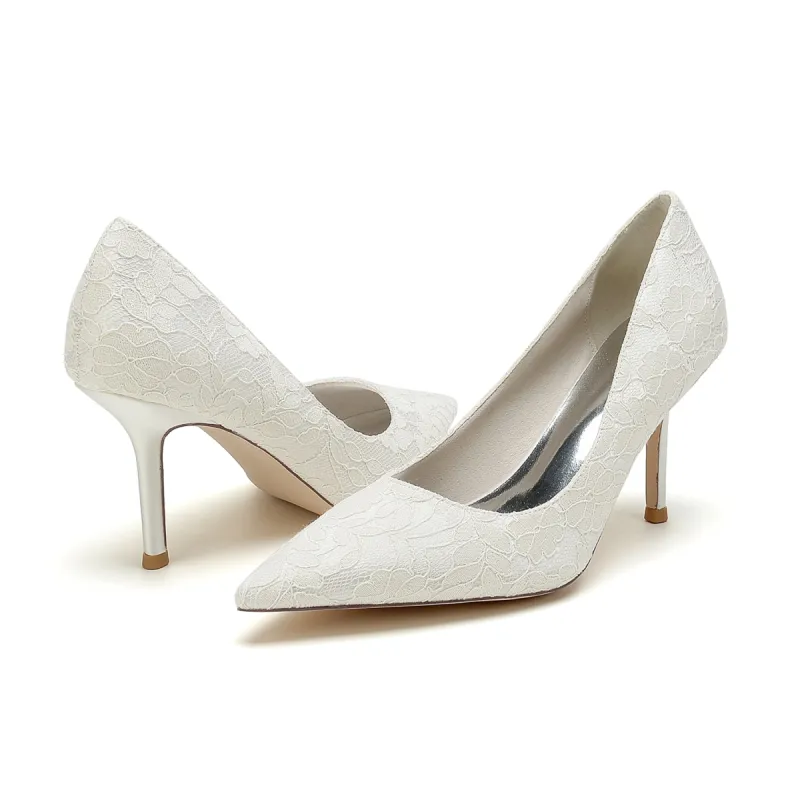Stiletto Heel 8.5cm Silk-Like Lace Shoes CK0376 sold by Cocomelody