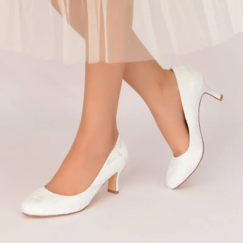 Chunky Heel 6.5cm Silk-Like Lace Shoes CK0373 sold by Cocomelody