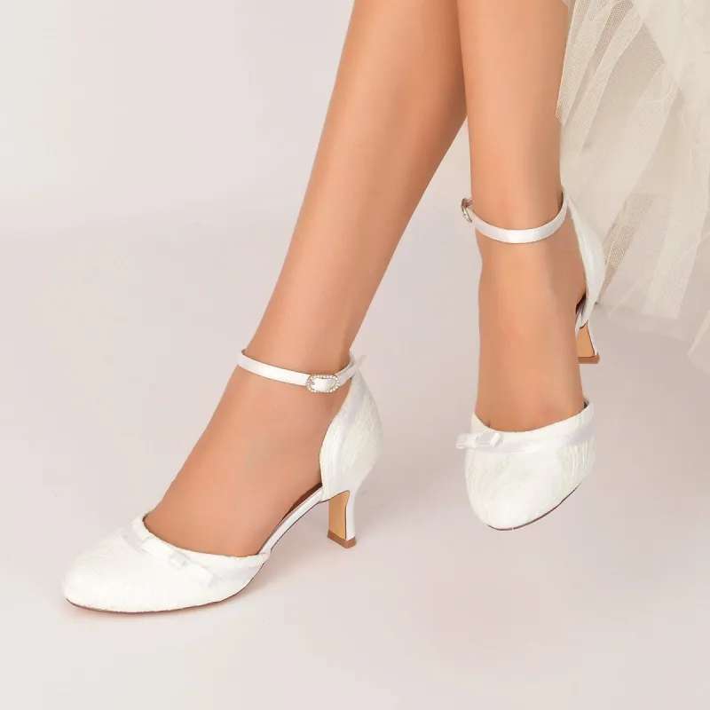 Chunky Heel 6.5cm Silk-Like Lace Shoes CK0372 sold by Cocomelody