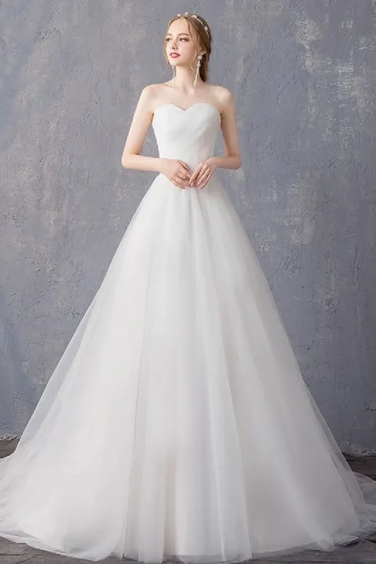 A-Line Sweep-Brush Train Tulle Wedding Dress 862474999321 sold by Cocomelody