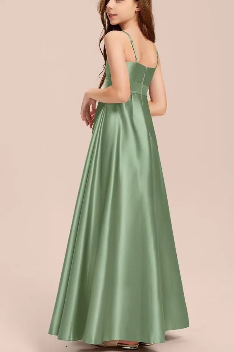 Satin Junior Bridesmaid Dress with Bow & Pockets B0C7KY63LX sold by Cocomelody product image thumbnail 3
