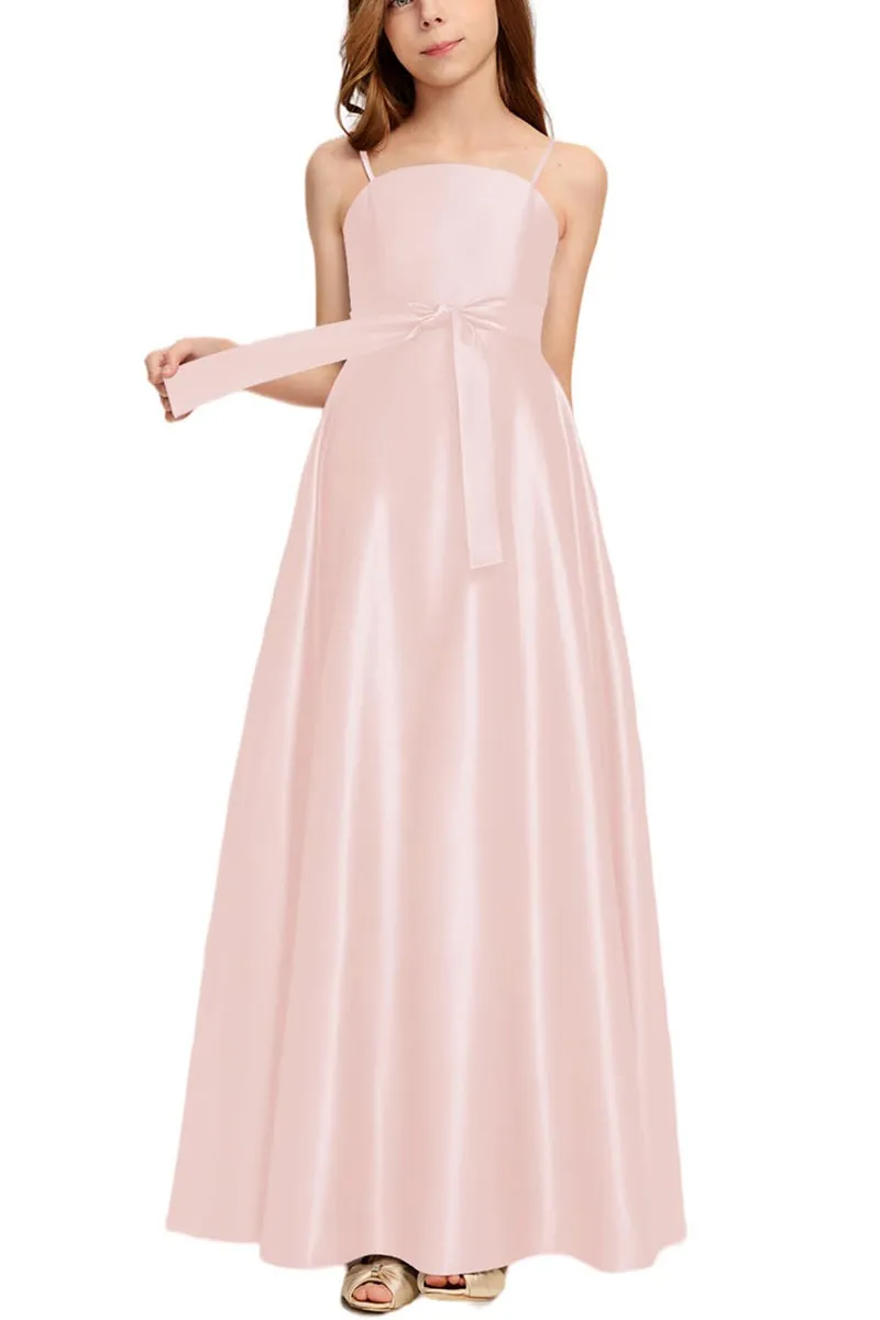 Satin Junior Bridesmaid Dress with Bow & Pockets B0C7KY63LX sold by Cocomelody product image thumbnail 5