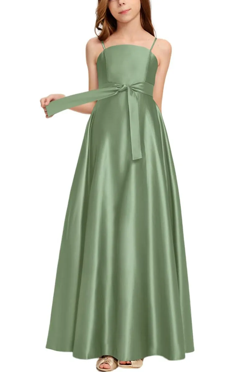 Satin Junior Bridesmaid Dress with Bow & Pockets B0C7KY63LX sold by Cocomelody