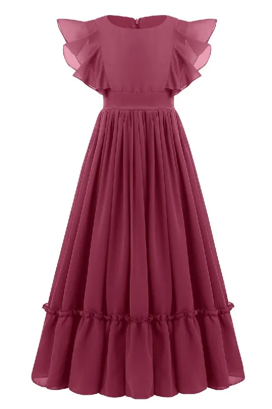 Ruffle Chiffon A-Line Junior Bridesmaid Gown B09JG8X785 sold by Cocomelody
