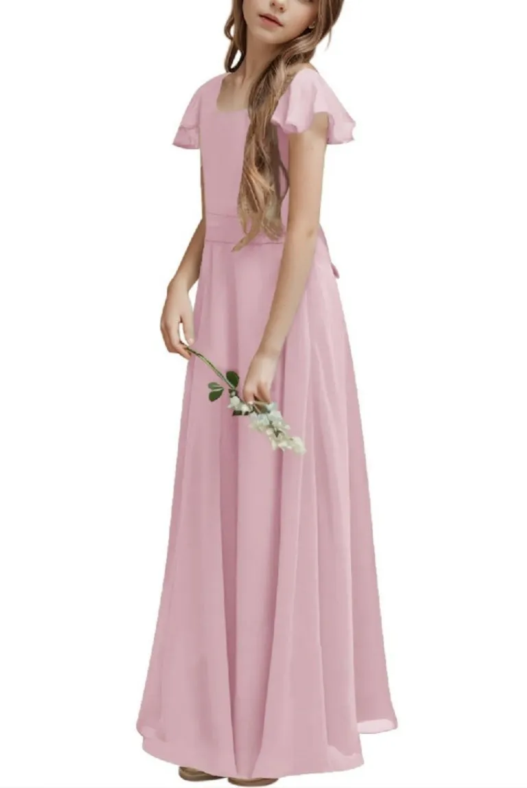 Junior Bridesmaid Dress Short Sleeve Prom Gown B0C14DFKQ2 sold by Cocomelody product image thumbnail 3