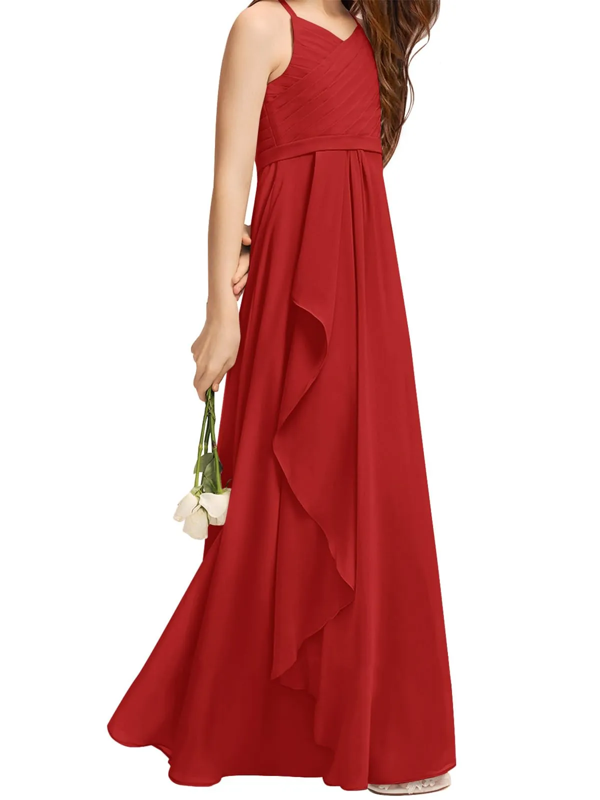 A-Line Halter Junior Bridesmaid Dress - Flowy Chiffon Maxi Gown B0C7CGNHD6 sold by Cocomelody product image thumbnail 5