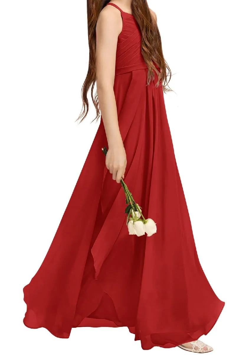 A-Line Halter Junior Bridesmaid Dress - Flowy Chiffon Maxi Gown B0C7CGNHD6 sold by Cocomelody product image thumbnail 3