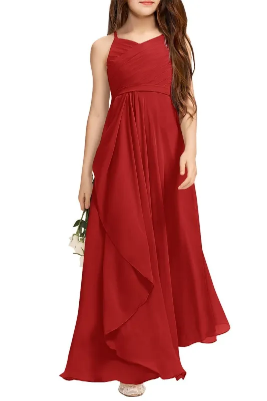 A-Line Halter Junior Bridesmaid Dress - Flowy Chiffon Maxi Gown B0C7CGNHD6 sold by Cocomelody