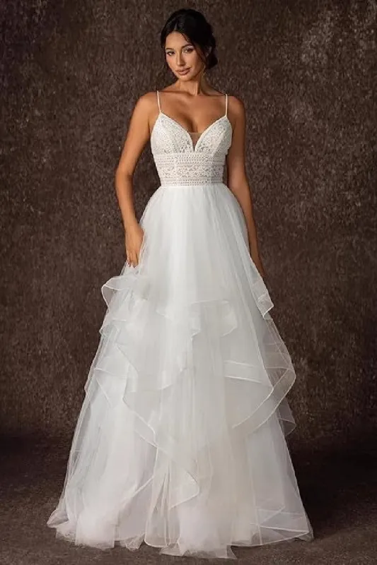 A-Line Sweep-Brush Train Lace Tulle Wedding Dress 864326962533 sold by Cocomelody