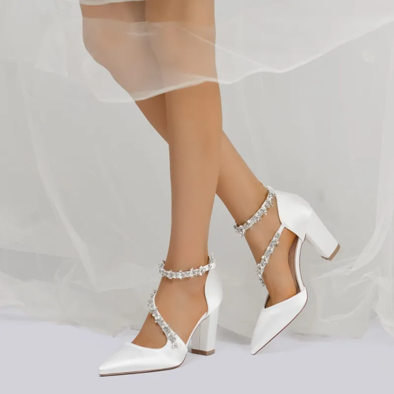 Chunky Heel 8.5cm Silk-Like Shoes CK0402 sold by Cocomelody