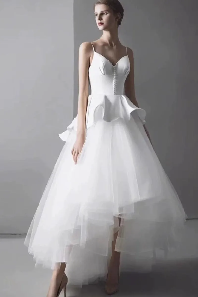 A-Line High-Low Satin Tulle Wedding Dress 864948248312 sold by Cocomelody
